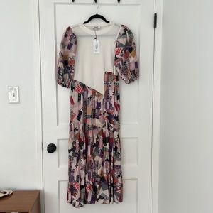 NWT SEA New York Midi Quilted Patchwork Puff Sleeve Harlow Dress